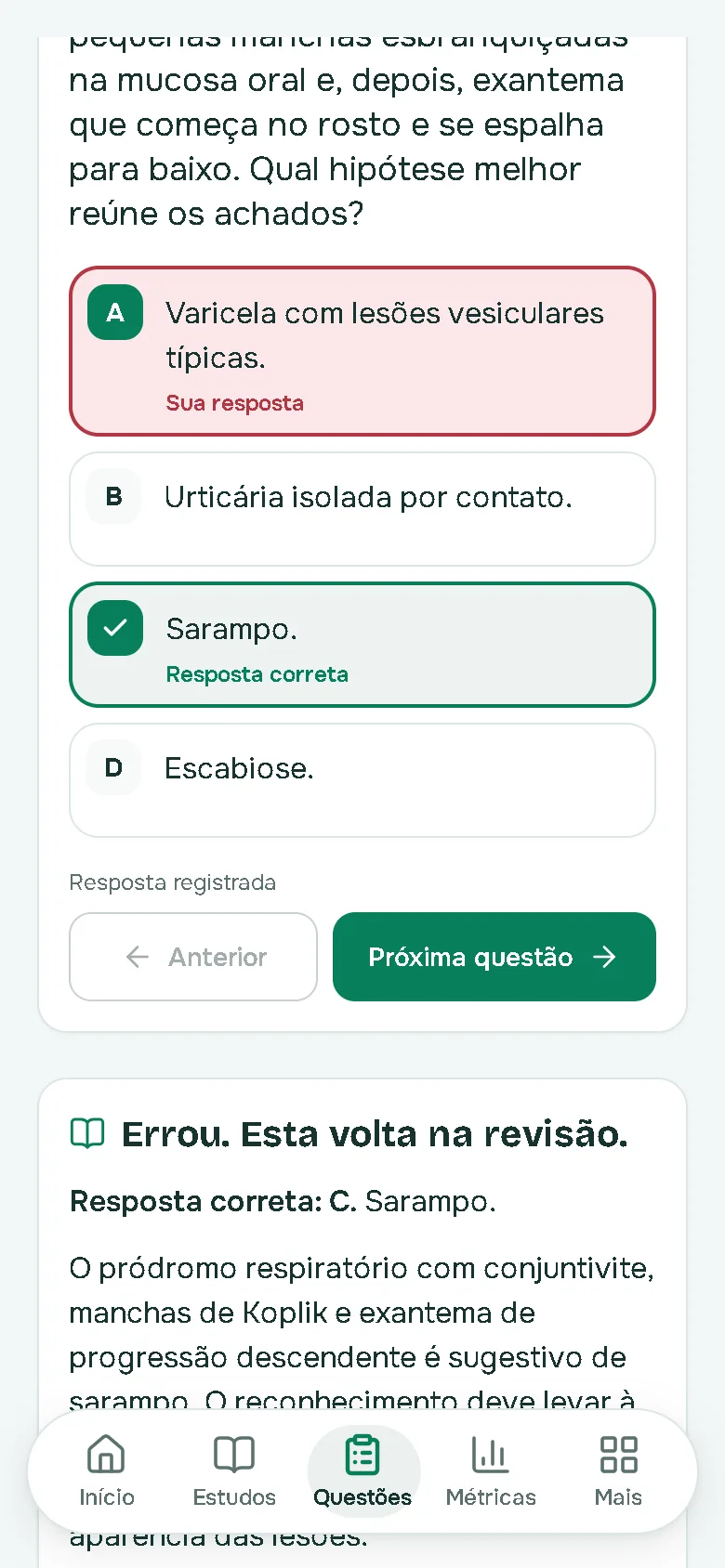 Questão respondida no app, com a alternativa correta e o comentário.